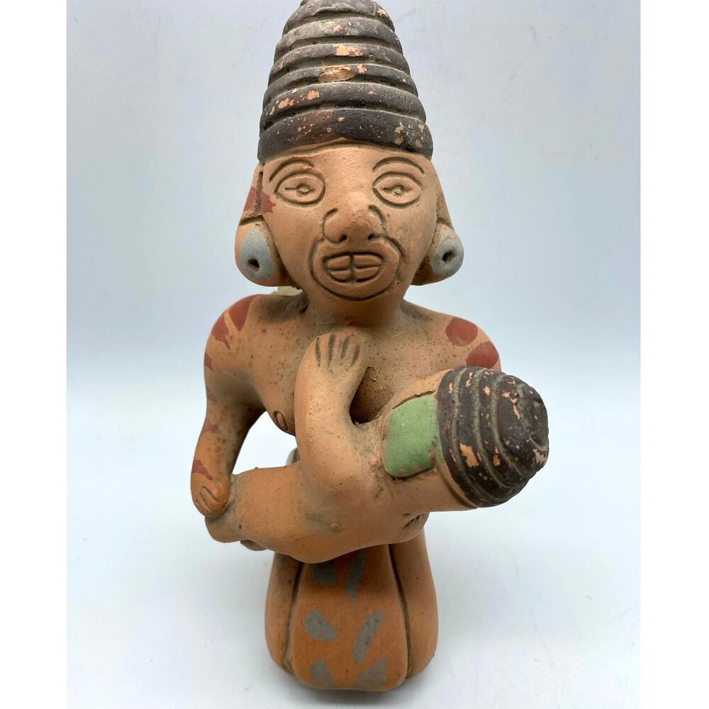 Vtg Pottery Nursing Mother Baby Statue Terracotta Mexico,‎ Dos Manos